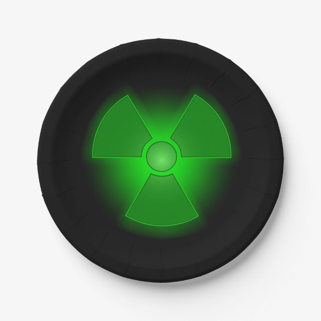 Funny green glowing radioactivity symbol paper plates (Front)