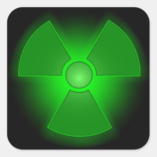 Funny green glowing radioactivity symbol square sticker
