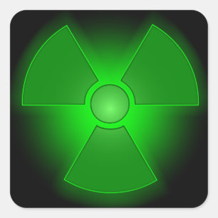 Funny green glowing radioactivity symbol square sticker