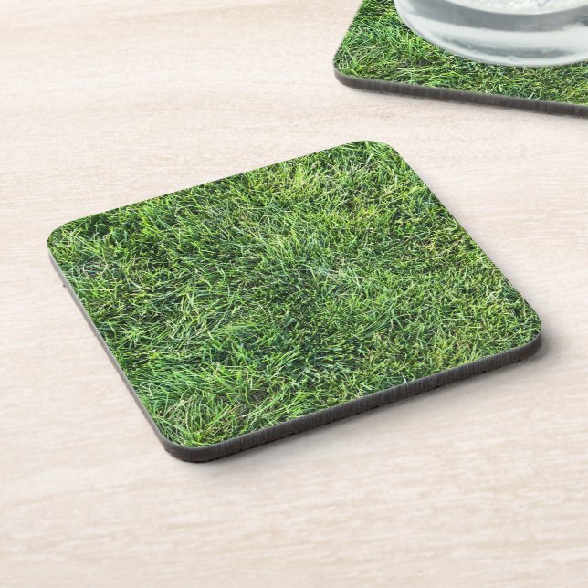 Funny green grass real photo texture pattern fun beverage coaster (Left Side)