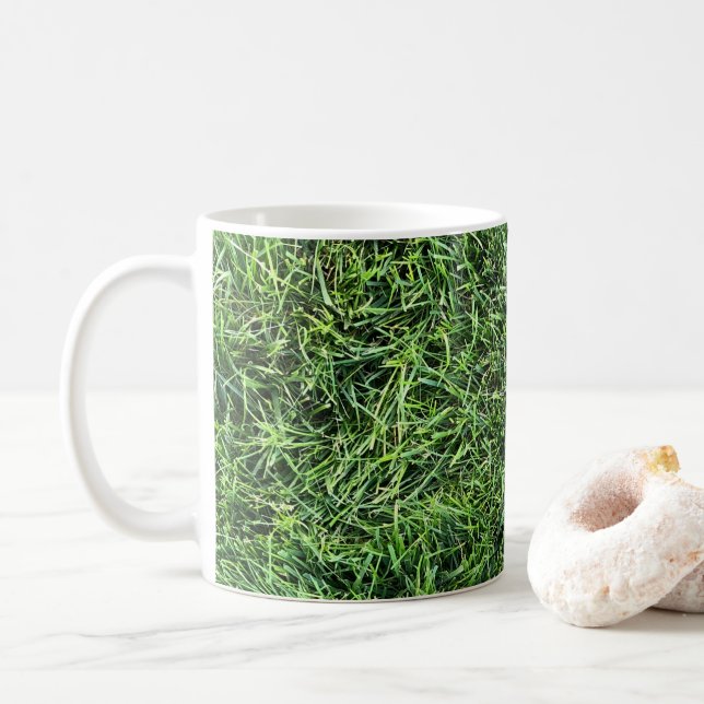 Funny green grass real photo texture pattern fun coffee mug (With Donut)