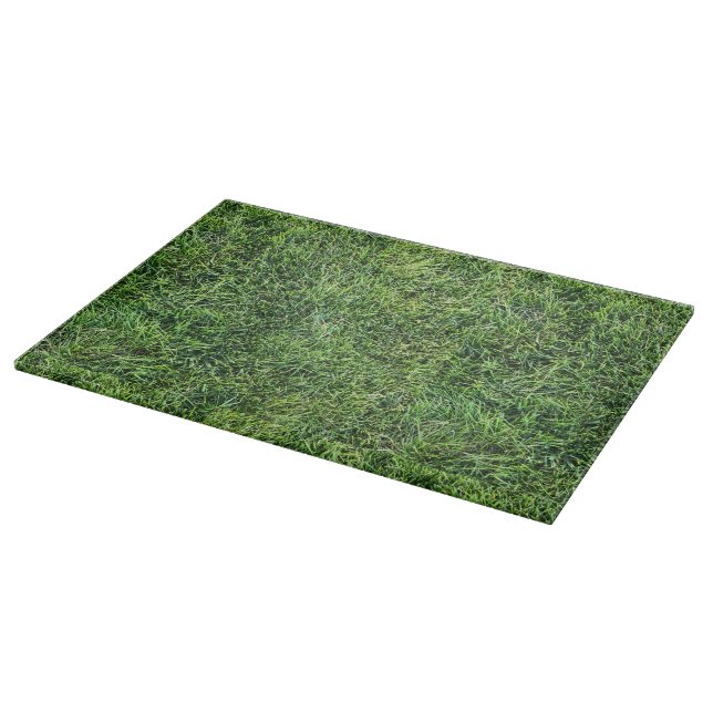 Funny green grass real photo texture pattern fun cutting board (Corner)