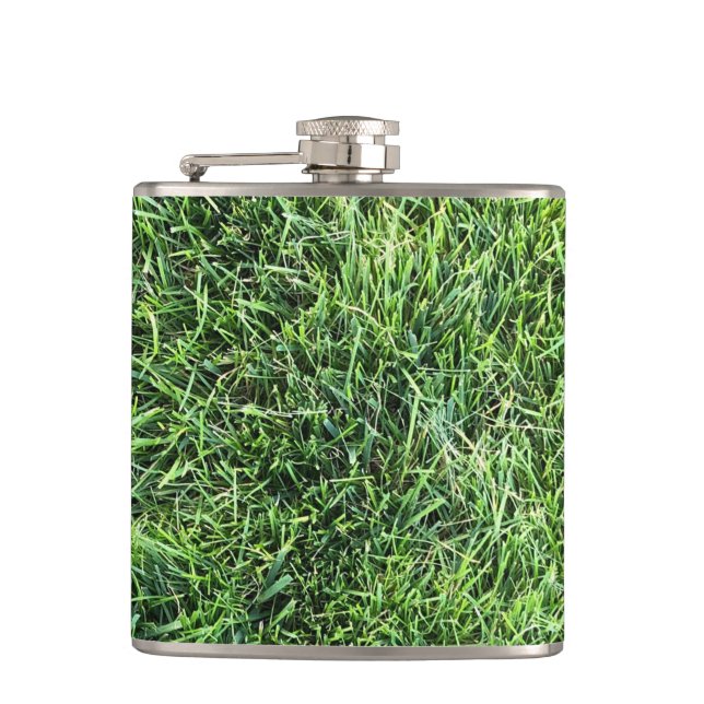 Funny green grass real photo texture pattern fun flask (Front)