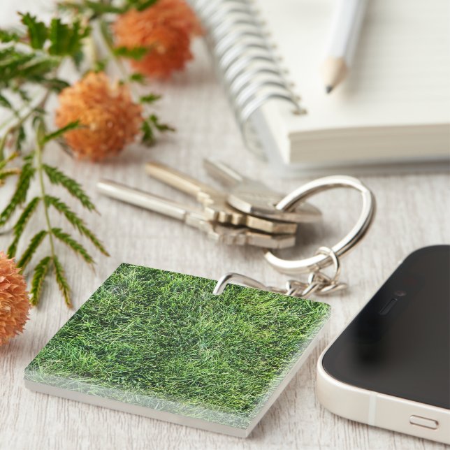 Funny green grass real photo texture pattern fun keychain (Front Right)