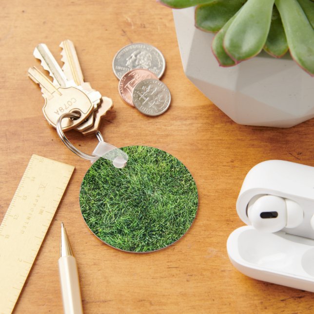 Funny green grass real photo texture pattern fun keychain (Desk)