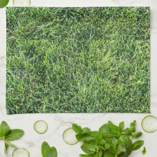 Funny green grass real photo texture pattern fun kitchen towel