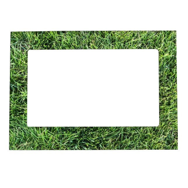 Funny green grass real photo texture pattern fun magnetic frame (Front)