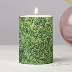 Funny green grass real photo texture pattern fun pillar candle