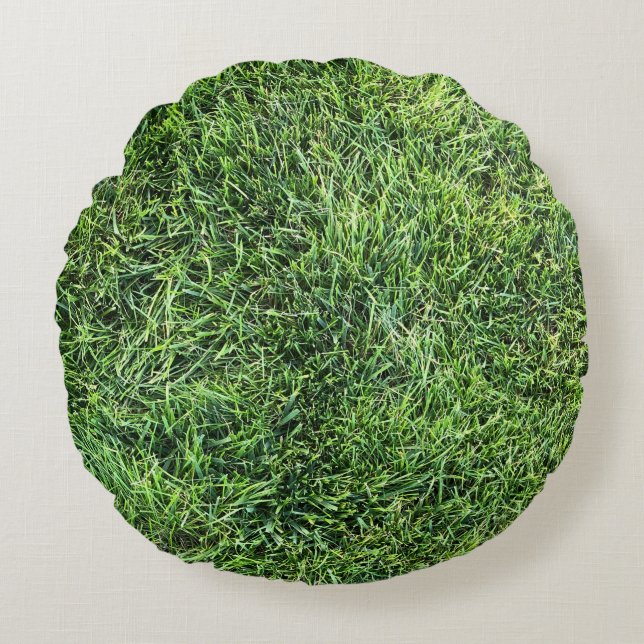 Funny green grass real photo texture pattern fun round pillow (Front)