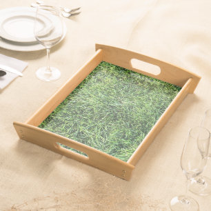 Funny green grass real photo texture pattern fun serving tray