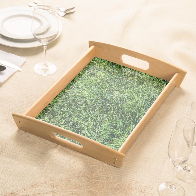 Funny green grass real photo texture pattern fun serving tray (Front)