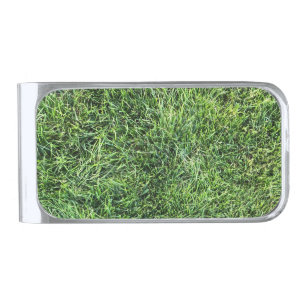 Funny green grass real photo texture pattern fun silver finish money clip