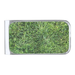 Funny green grass real photo texture pattern fun silver finish money clip