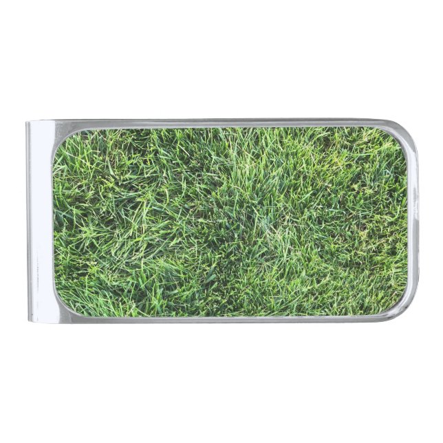 Funny green grass real photo texture pattern fun silver finish money clip (Front)