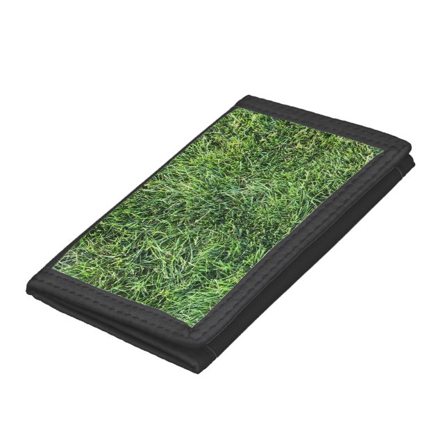 Funny green grass real photo texture pattern fun trifold wallet (Bottom)