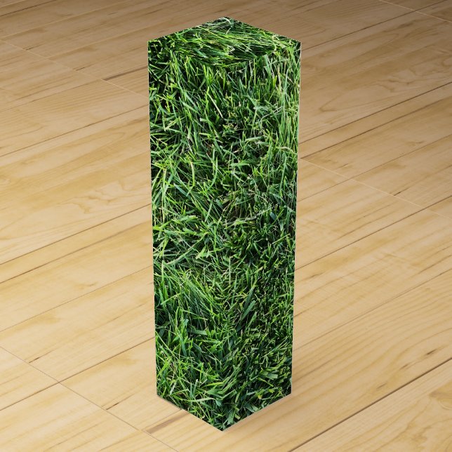 Funny green grass real photo texture pattern fun wine box (Front)