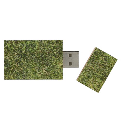 Funny green grass real photo texture pattern fun wood flash drive