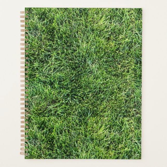 Funny green grass texture pattern real photo fun planner (Front)