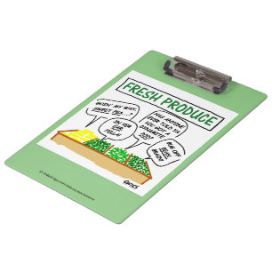 Funny Green Grocer Supermarket Manager Cartoon Clipboard