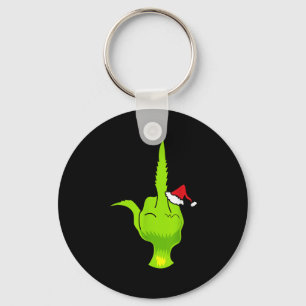 Funny Green Hand Middle Finger Xmas Santa Keychain