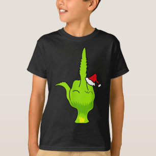 Funny Green Hand Middle Finger Xmas Santa T-Shirt