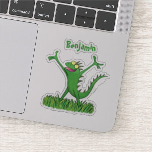 Funny green iguana lizard cartoon  sticker