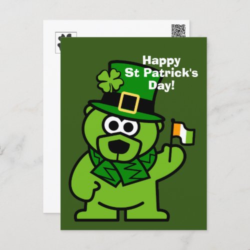 Funny green leprechaun bear St Patricks Day Postcard