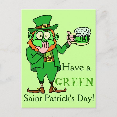 Funny Green Leprechaun Saint Patricks Postcard