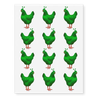 Funny Green Martian Alien Chicken Temporary Tattoos