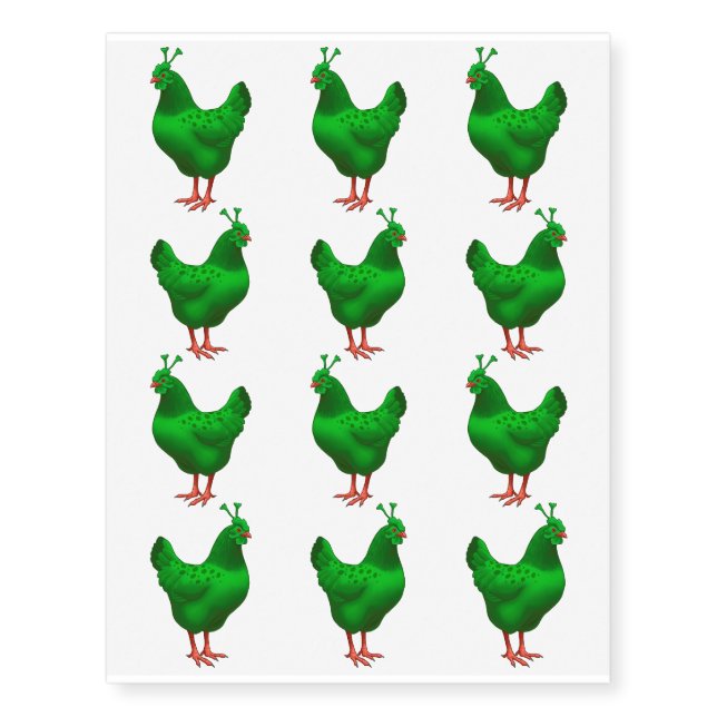 Funny Green Martian Alien Chicken Temporary Tattoos (Front)