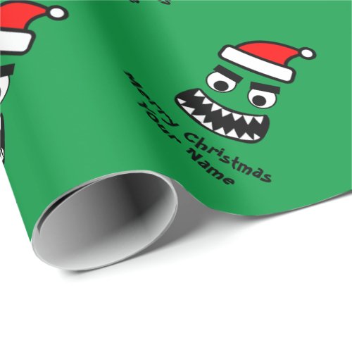 Funny green monster kids Christmas wrapping paper