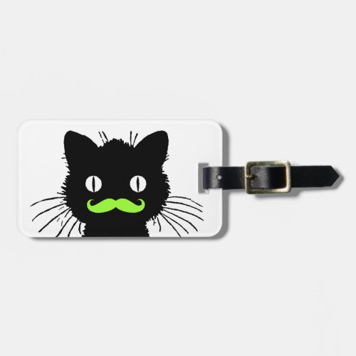 FUNNY GREEN MUSTACHE BLACK CAT LUGGAGE TAG