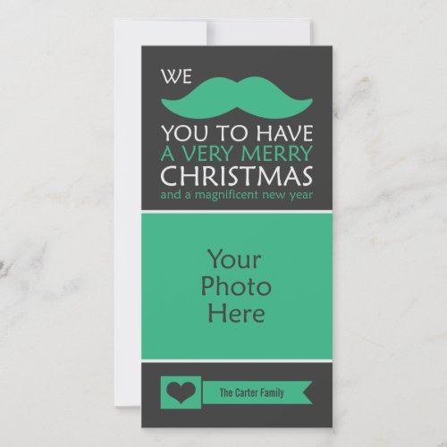 Funny Green Mustache Christmas Photo Holiday Card