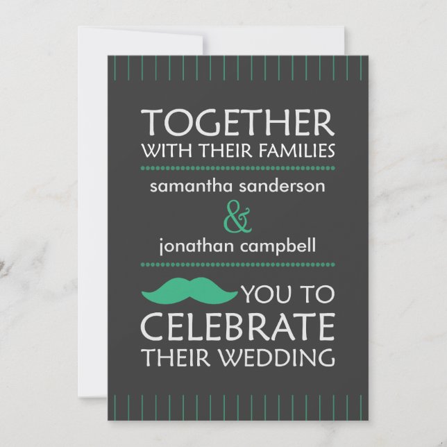 Funny Green Mustache Wedding Invitations (Front)
