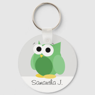 Funny Green Owl - Personalized Keychain