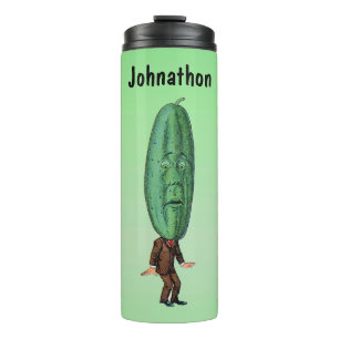 Funny Green Pickle Head Man Wearing Suit Green Thermal Tumbler
