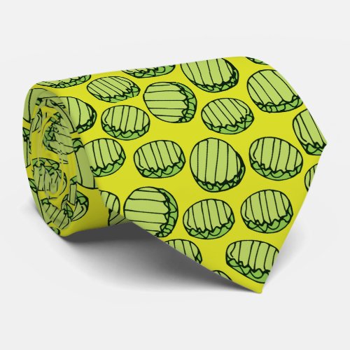 Funny Green Pickle Slices Pattern Novelty Neck Tie