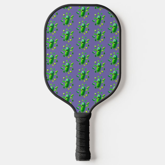 Funny Green Pickleman on Purple Background   Pickleball Paddle (Front)