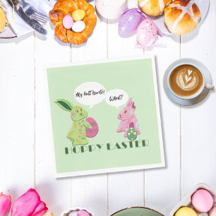 Funny Green Pink Easter Bunnies Illustration Napkins