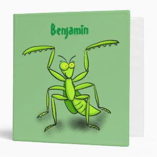 Funny green praying mantis cartoon illustration 3 ring binder