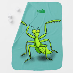 Funny green praying mantis cartoon illustration baby blanket