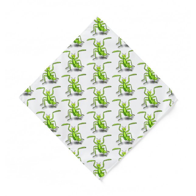 Funny green praying mantis cartoon illustration bandana (Front)