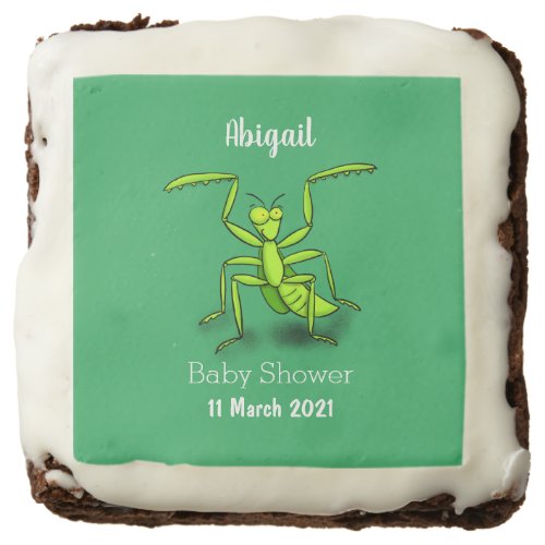 Funny green praying mantis cartoon illustration brownie