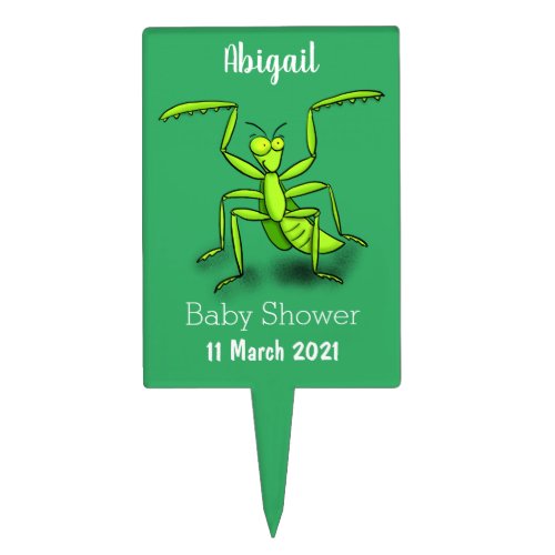 Funny green praying mantis cartoon illustration cake topper