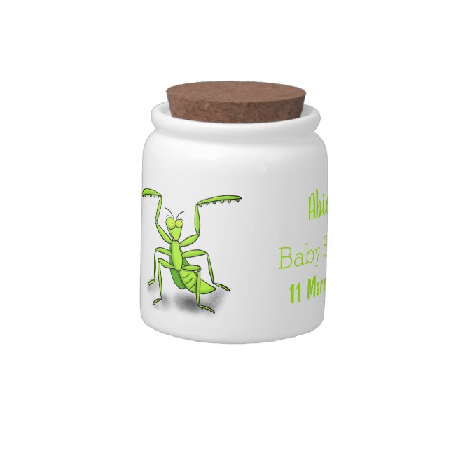 Funny green praying mantis cartoon illustration candy jar (Left)