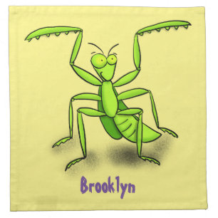 Funny green praying mantis cartoon illustration cloth napkin