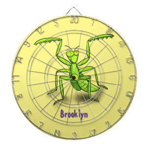 Funny green praying mantis cartoon illustration dart board