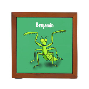 Funny green praying mantis cartoon illustration desk organizer