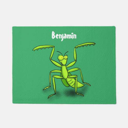 Funny green praying mantis cartoon illustration doormat