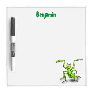 Funny green praying mantis cartoon illustration dry erase board